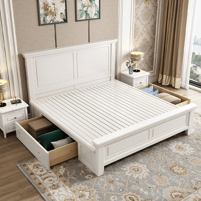 84.65 inch Wide Traditional Panel Bed Solid Wood Bed Frame with Headboard