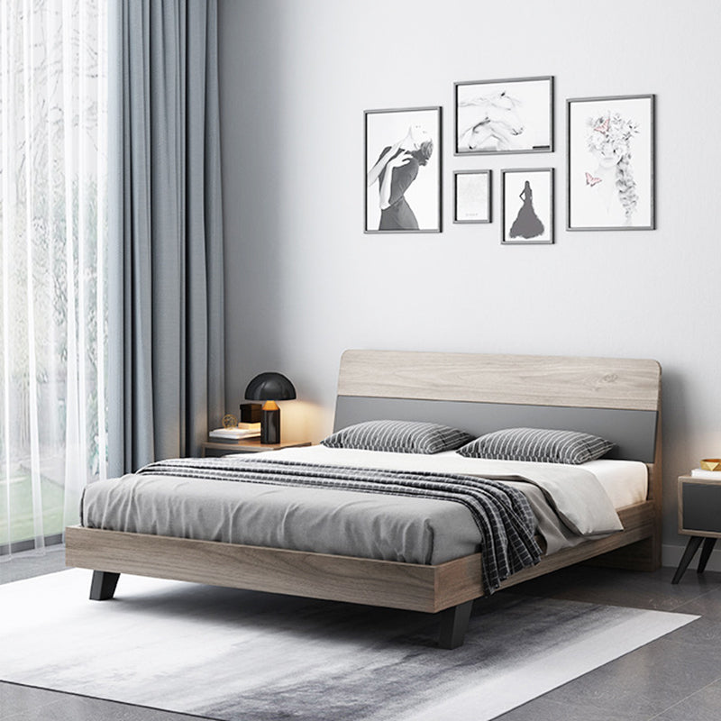 Mid-Century Modern Wood Bed with Headboard and 4 Legs in Grey