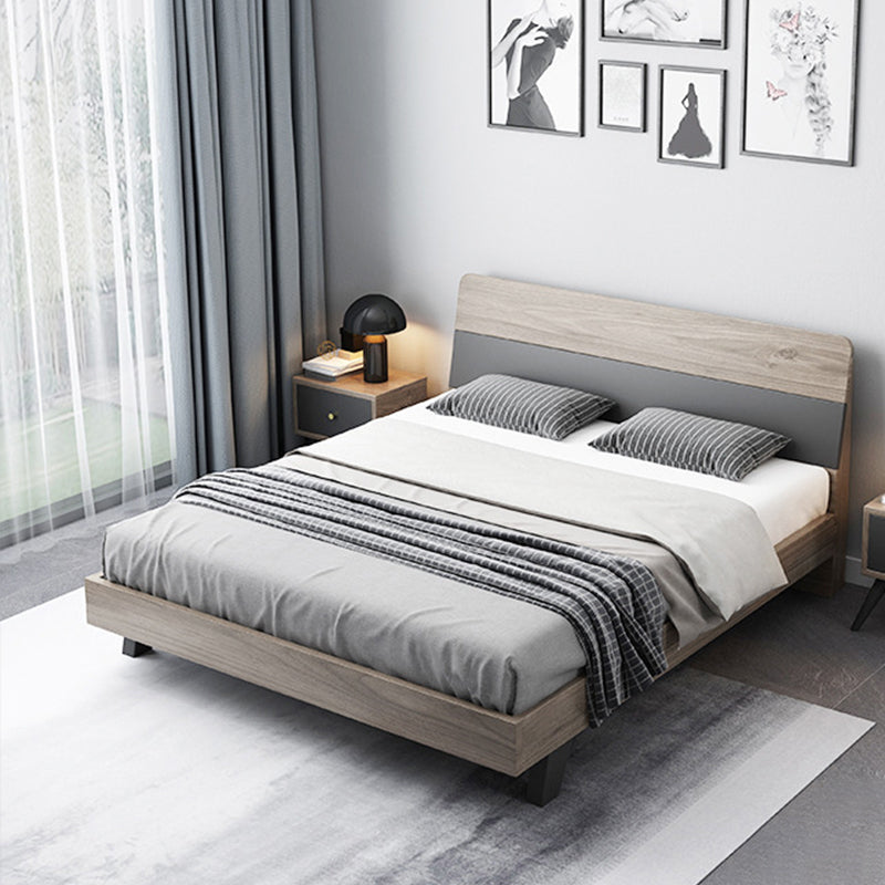 Mid-Century Modern Wood Bed with Headboard and 4 Legs in Grey