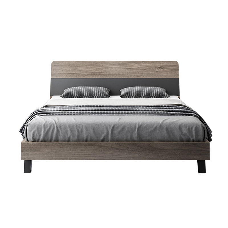 Mid-Century Modern Wood Bed with Headboard and 4 Legs in Grey