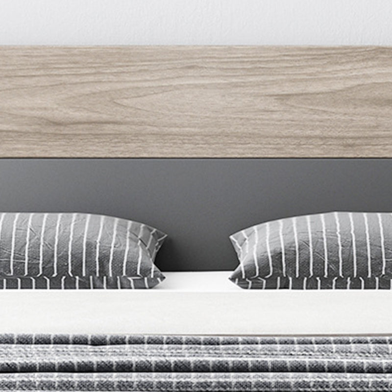 Mid-Century Modern Wood Bed with Headboard and 4 Legs in Grey