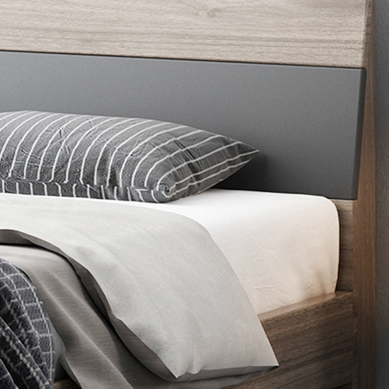 Mid-Century Modern Wood Bed with Headboard and 4 Legs in Grey