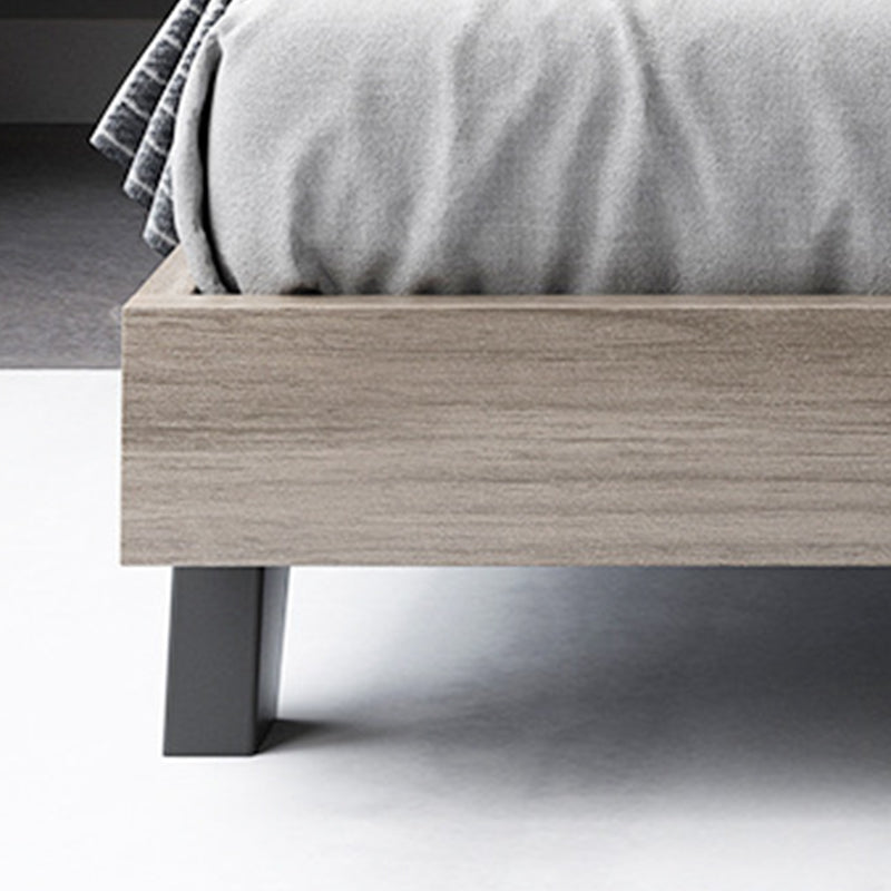 Mid-Century Modern Wood Bed with Headboard and 4 Legs in Grey