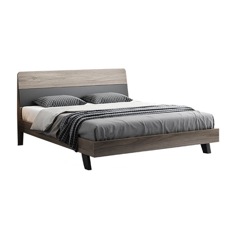 Mid-Century Modern Wood Bed with Headboard and 4 Legs in Grey