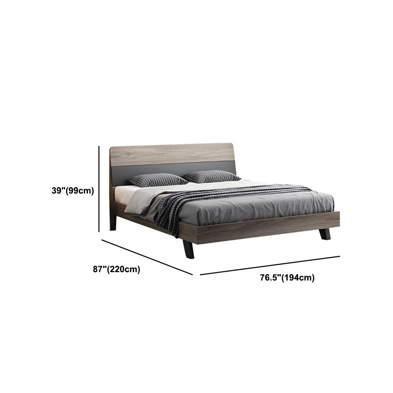 Mid-Century Modern Wood Bed with Headboard and 4 Legs in Grey