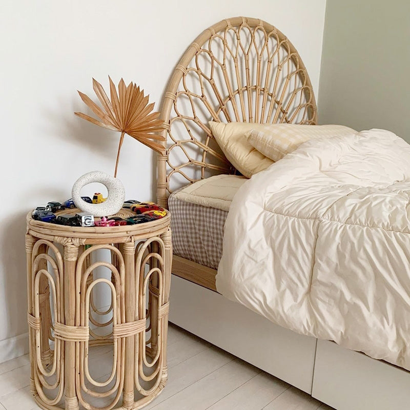 84.65 inch Wide Tropical Bed Frame Natural Solid Wood Platform Bed Frame