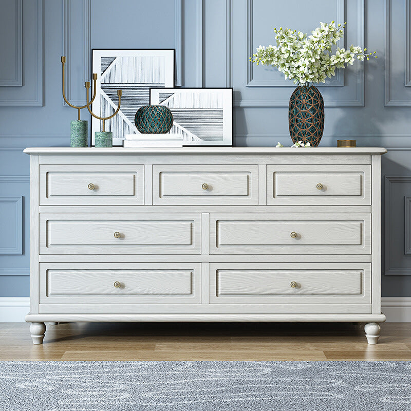 Modern Accent Chest with 7 Drawers and Solid Wood Bun Feet Chest