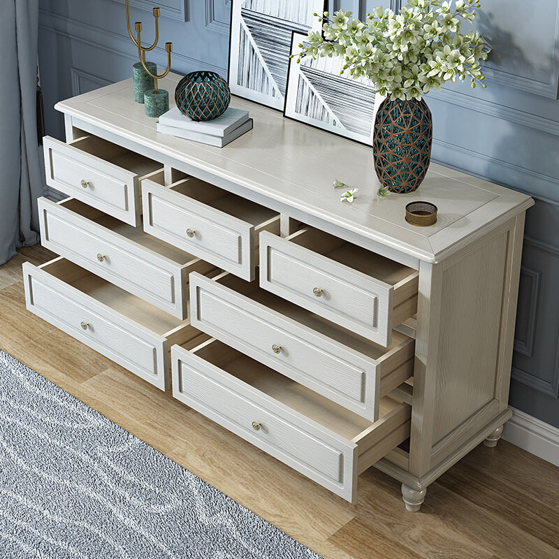 Modern Accent Chest with 7 Drawers and Solid Wood Bun Feet Chest