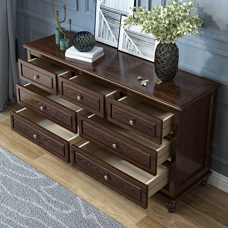 Modern Accent Chest with 7 Drawers and Solid Wood Bun Feet Chest