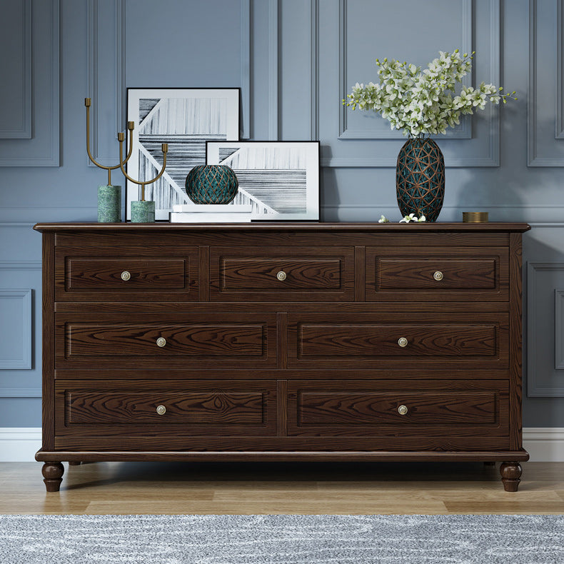 Modern Accent Chest with 7 Drawers and Solid Wood Bun Feet Chest