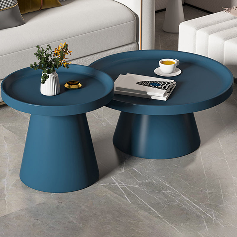 Mid-Century Modern Iron Coffee Table Round Tray Top Cocktail Table Set