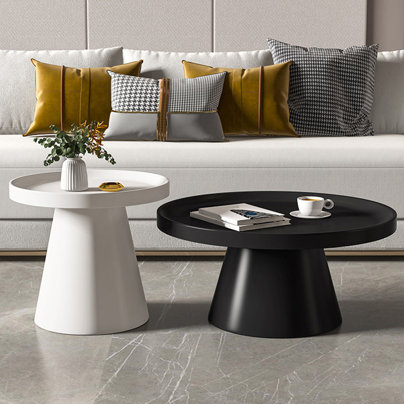 Mid-Century Modern Iron Coffee Table Round Tray Top Cocktail Table Set