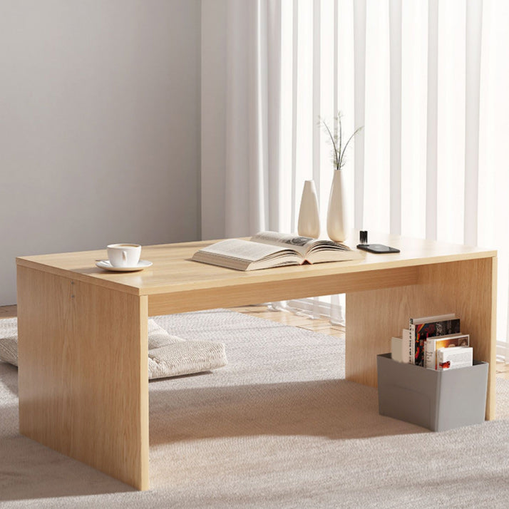 Brown Rectangular Coffee Table Sled Base Wooden Cocktail Table