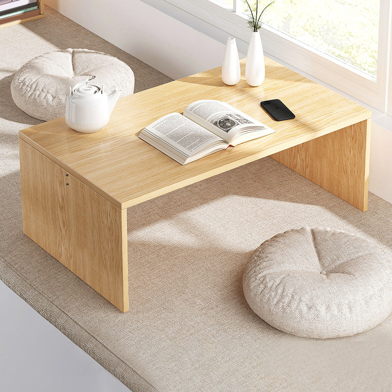 Brown Rectangular Coffee Table Sled Base Wooden Cocktail Table