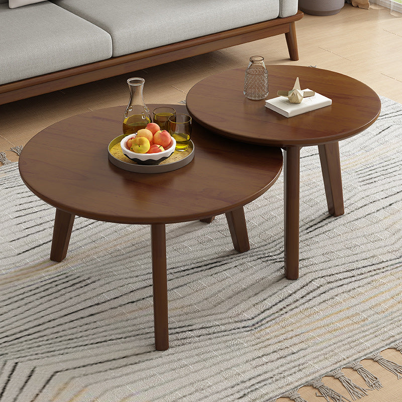 Round Solid Wood Coffee Table Nordic 3 Legs Cocktail Table Set
