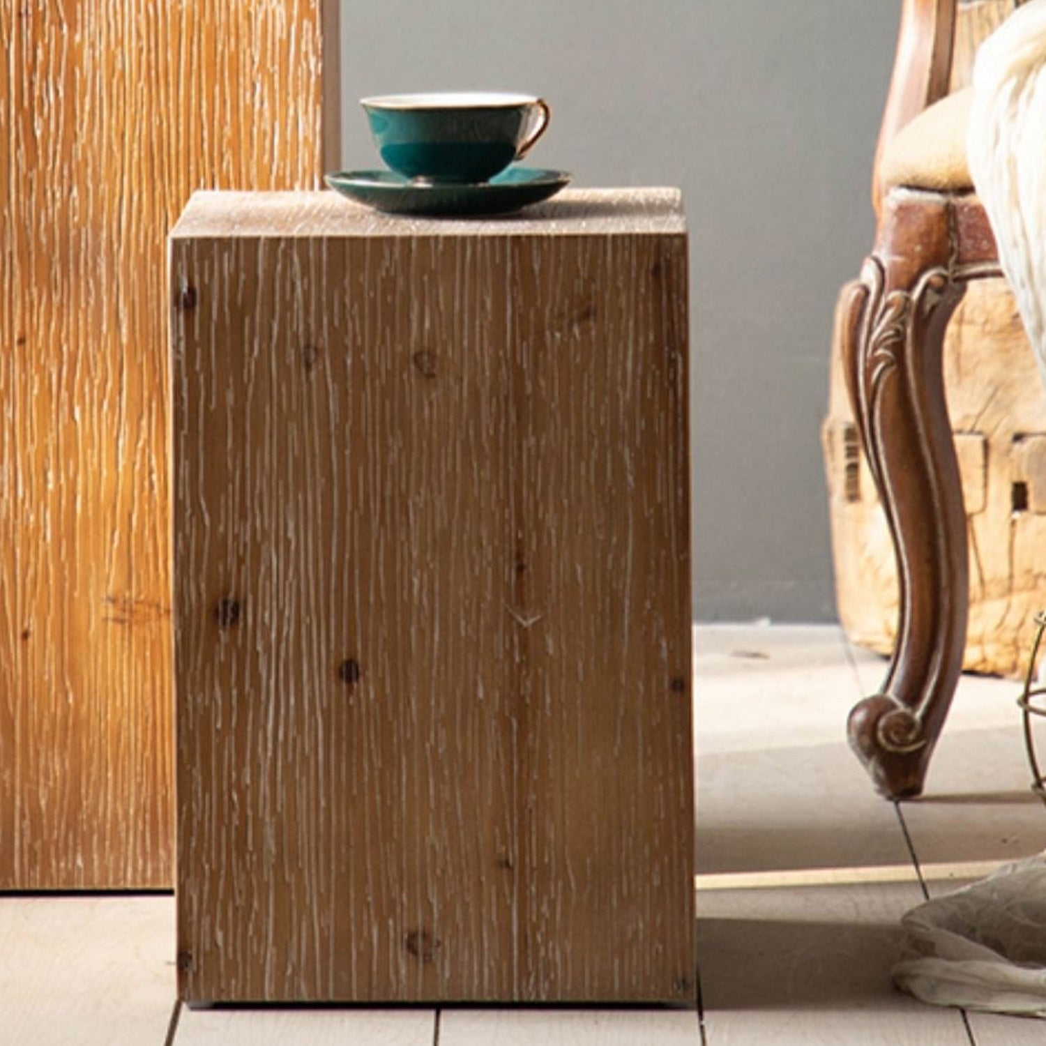French Country Geometric Wood Coffee Table Distressed Wood Cocktail Table