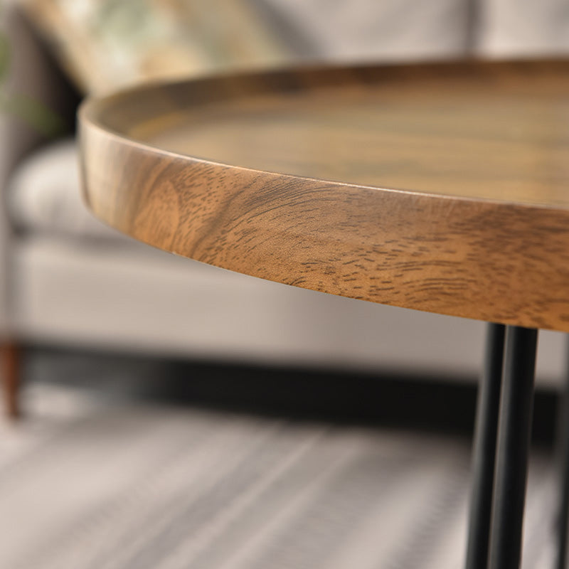 3 Legs Round Coffee Table Wooden Coffee Table in Brown Modern Style