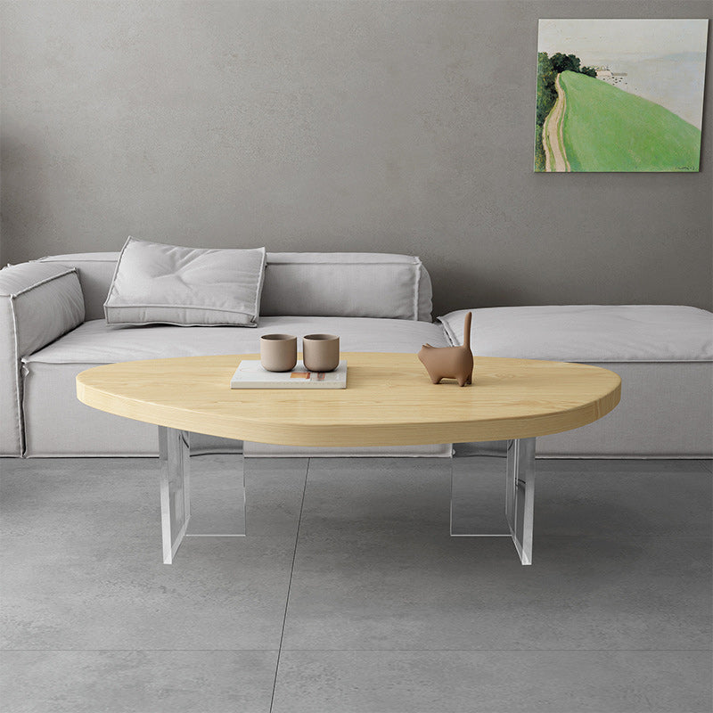 Scandinavian Solid Wood Coffee Table 14.96" H Acrylic Legs Cocktail Table