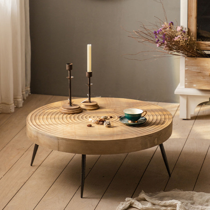Distressed Wood Round Coffee Table French Country Style 1 Single Cocktail Table
