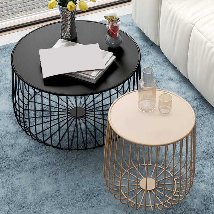 Mid-Century Modern Round Iron Coffee Table Frame Cocktail Table 15.75" H