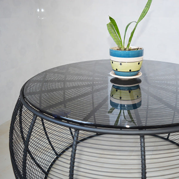 Mid-Century Modern Coffee Table with Round Top and Frame Base in Black