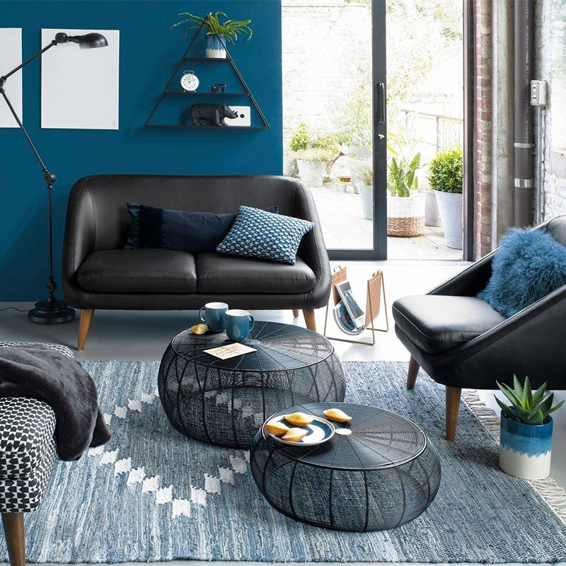 Mid-Century Modern Coffee Table with Round Top and Frame Base in Black