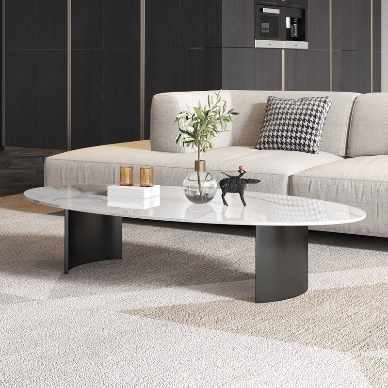 Oval Coffee Cocktail Table with 2 Legs for Living Room in White