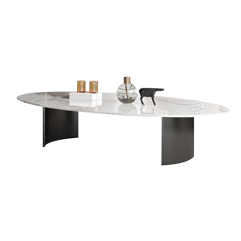 Oval Coffee Cocktail Table with 2 Legs for Living Room in White