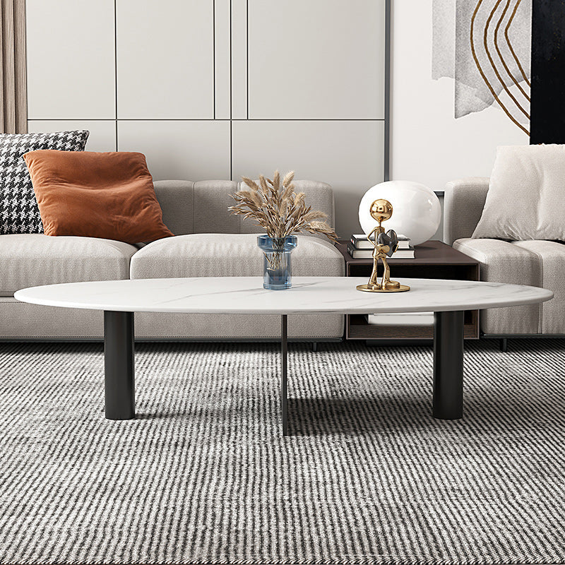 Glam Oval Stone Top Coffee Table with Metal 3 Legs Cocktail Table