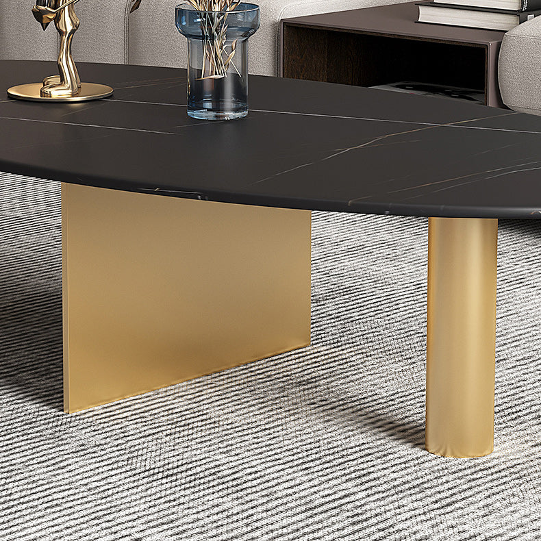 Glam Oval Stone Top Coffee Table with Metal 3 Legs Cocktail Table