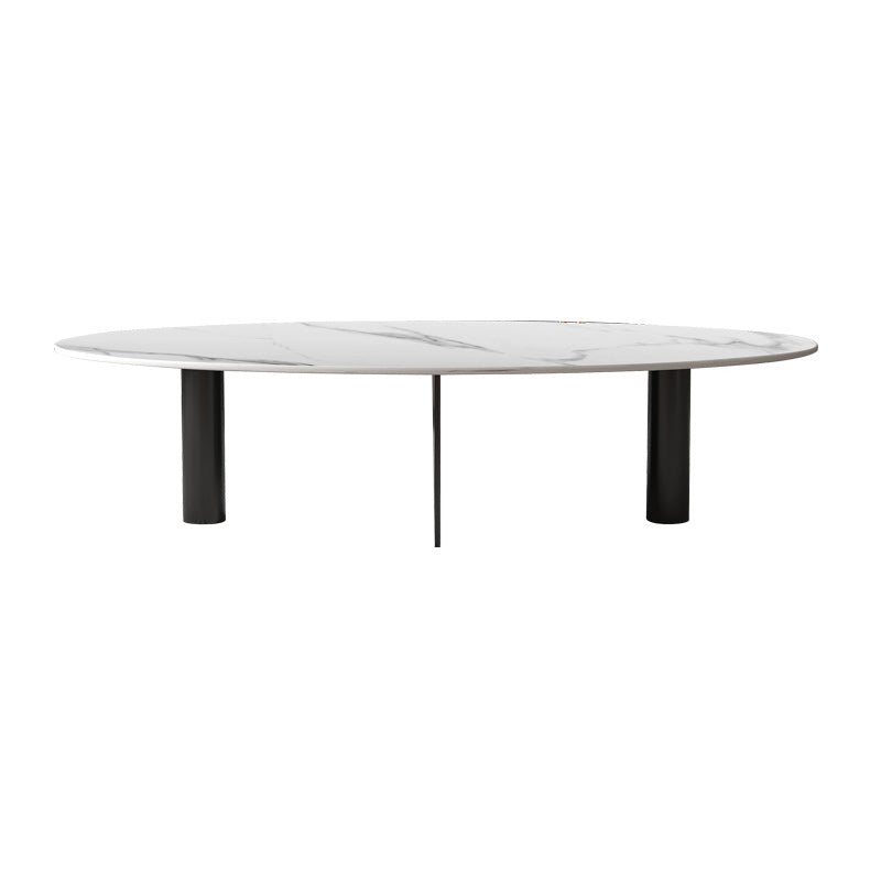 Glam Oval Stone Top Coffee Table with Metal 3 Legs Cocktail Table