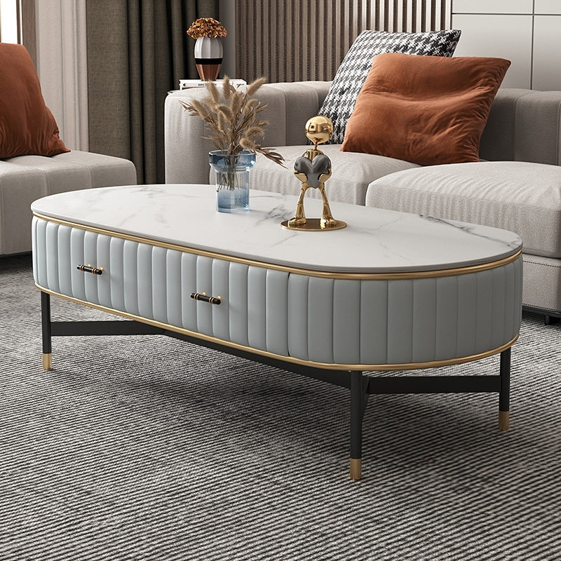 Stone Top Coffee Table Draw included Metal Legs Single Cocktail Table