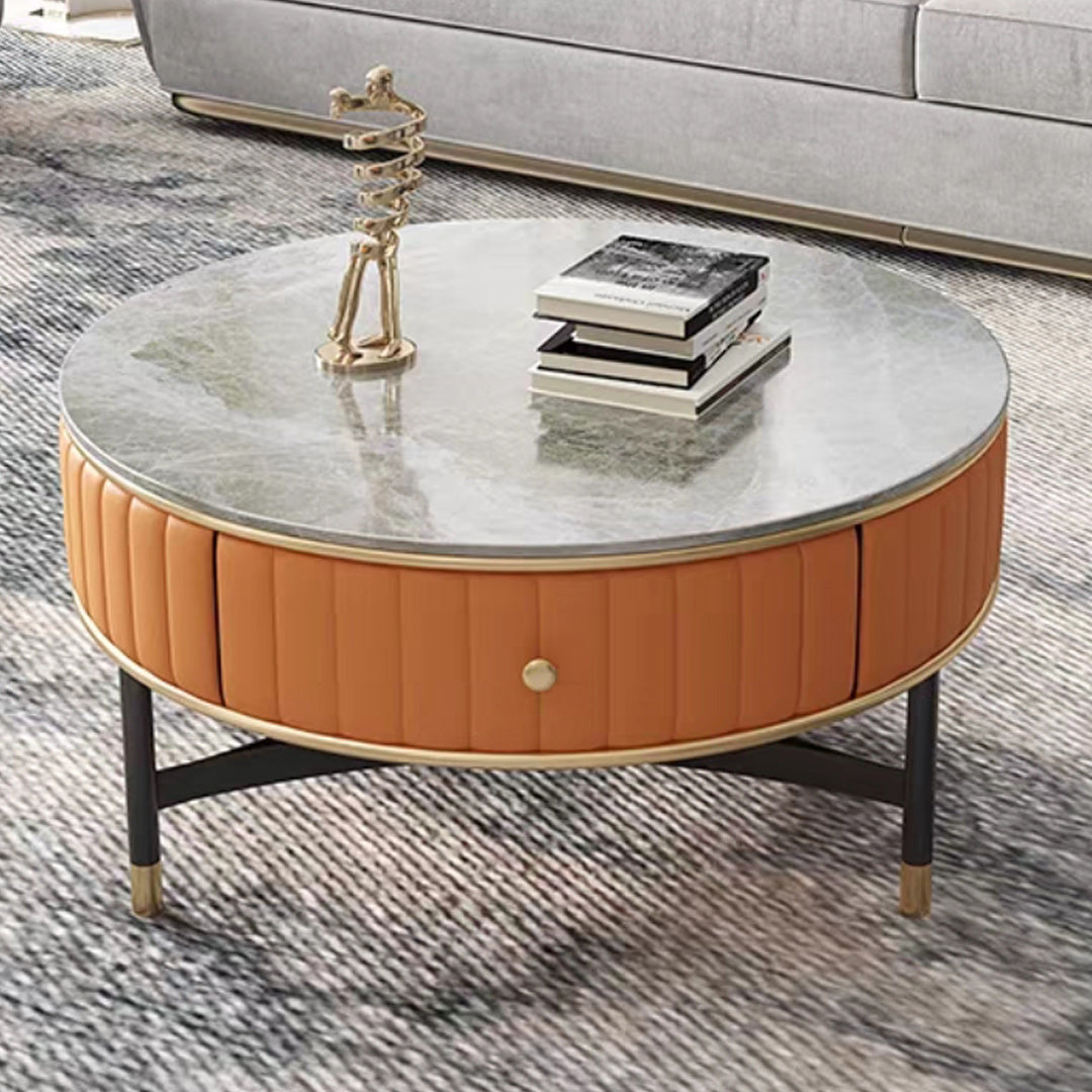 Stone Top Coffee Table Draw included Metal Legs Single Cocktail Table