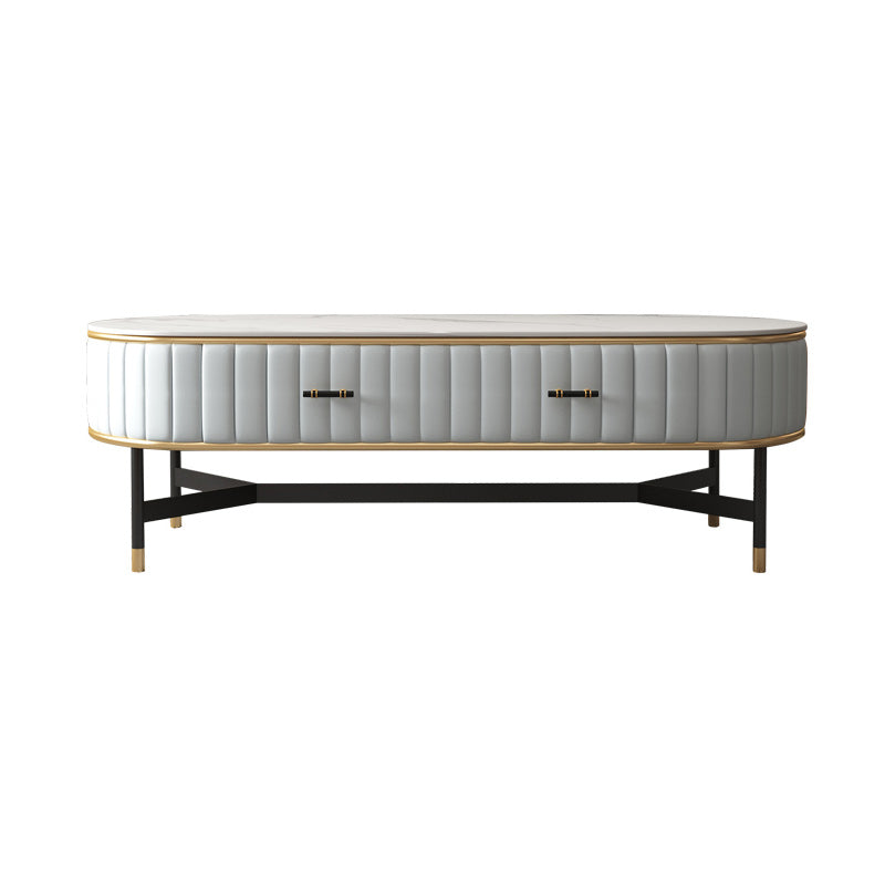 Stone Top Coffee Table Draw included Metal Legs Single Cocktail Table