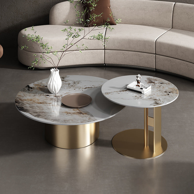 Luxurious Round Stone Coffee Table Set Pedestal Dia 31.5" Cocktail Table