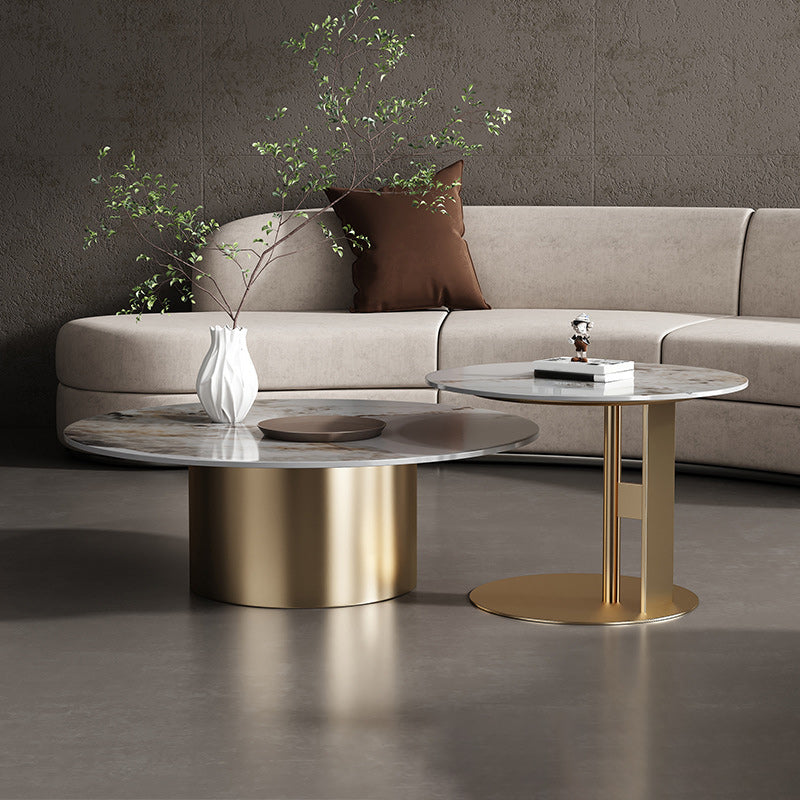 Luxurious Round Stone Coffee Table Set Pedestal Dia 31.5" Cocktail Table