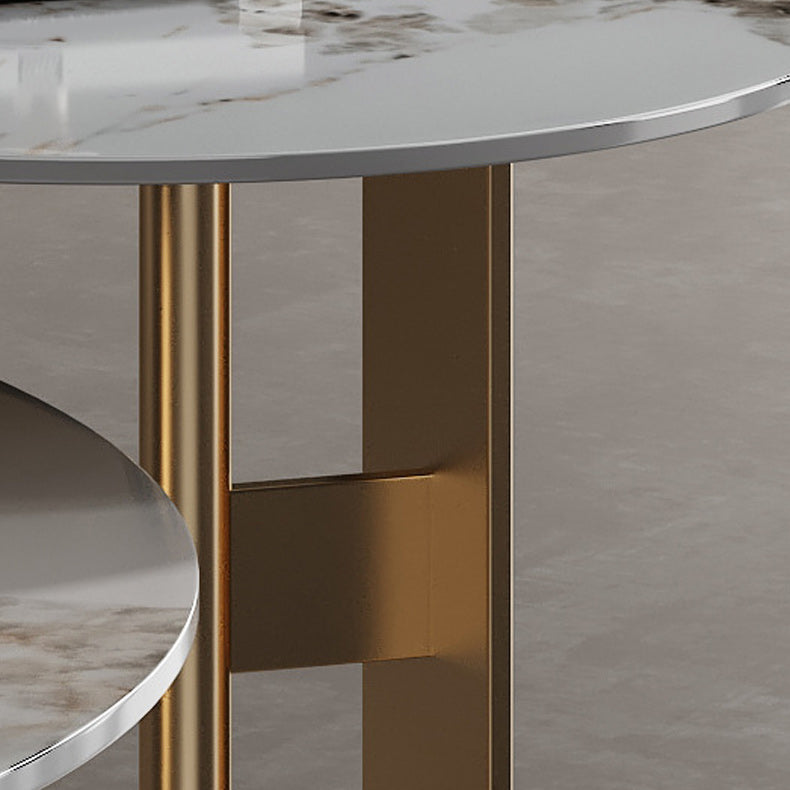 Luxurious Round Stone Coffee Table Set Pedestal Dia 31.5" Cocktail Table
