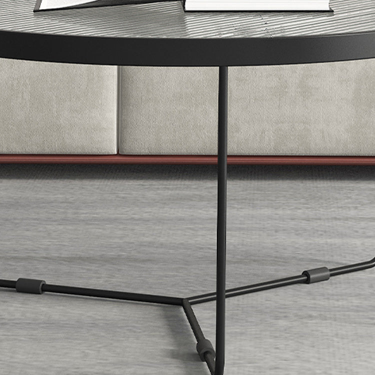 Round Clear Glass Cocktail Table Set Contemporary Cross Legs Coffee Table in Black