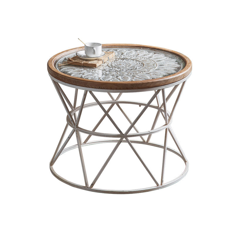 Frame French Country Round Coffee Table Distressed Wood Cocktail Table