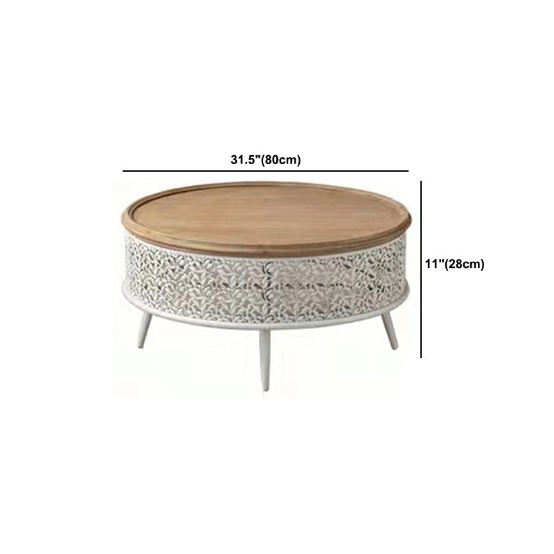 French Country Round Distressed Coffee Table Solid Wood Cocktail Table