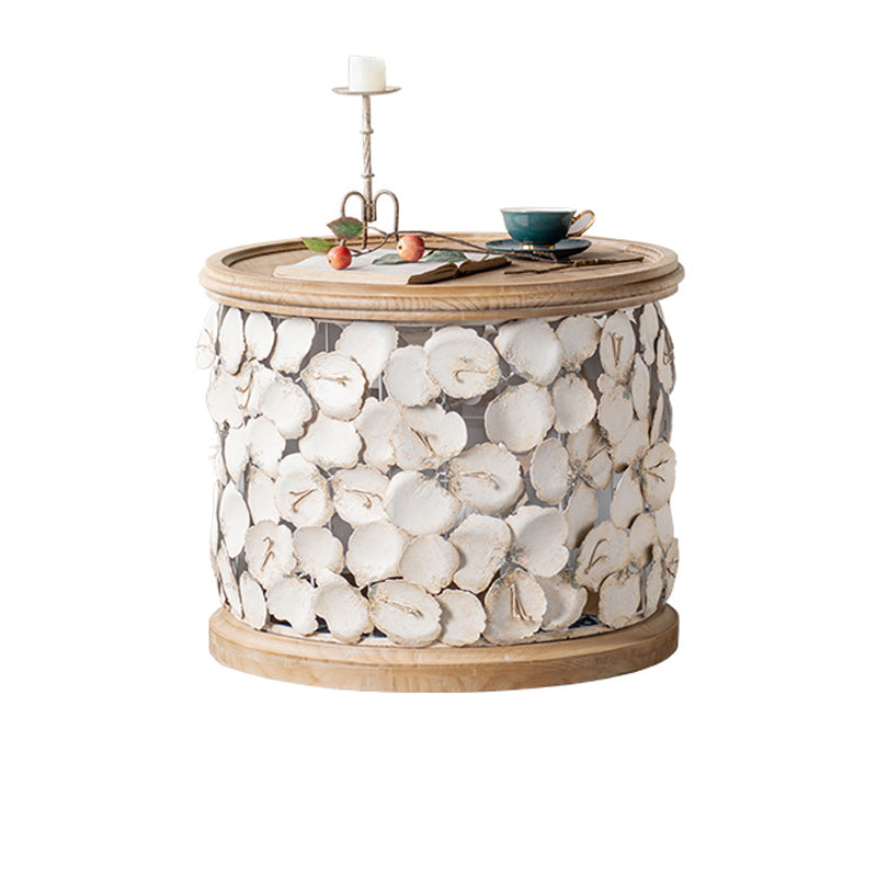 Drum Shaped Coffee Table French Country Distressed Wood Cocktail Table