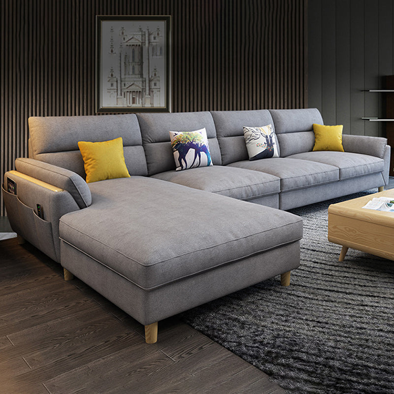 Linen Slipcovered Sectional Flared Arm Sectional with Storage