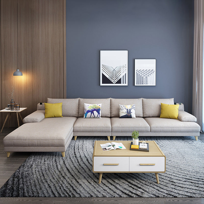 Linen Slipcovered Sectional Flared Arm Sectional with Storage