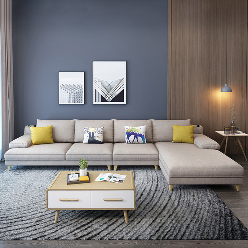 Linen Slipcovered Sectional Flared Arm Sectional with Storage