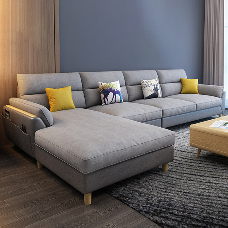 Linen Slipcovered Sectional Flared Arm Sectional with Storage