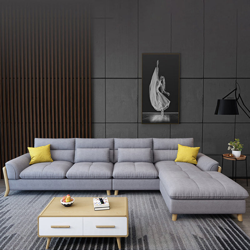 Flared Arm Linen Sectional Scandinavian 4-seater Sectional with Pillows