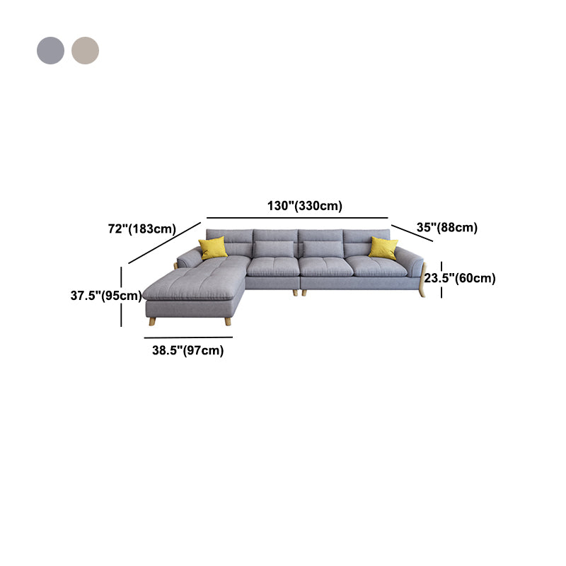 Flared Arm Linen Sectional Scandinavian 4-seater Sectional with Pillows