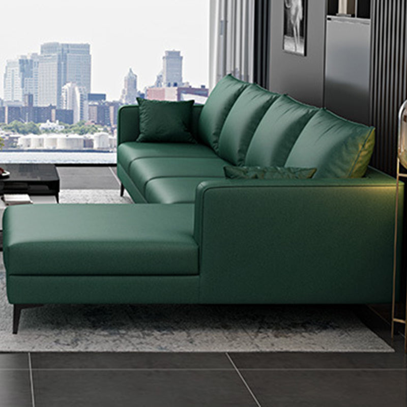 Green 4-seater Square Arm Sectional Pillow Back Stain-resistant Sectional