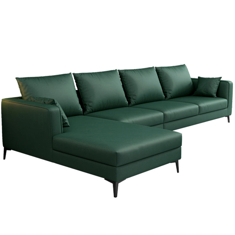 Green 4-seater Square Arm Sectional Pillow Back Stain-resistant Sectional