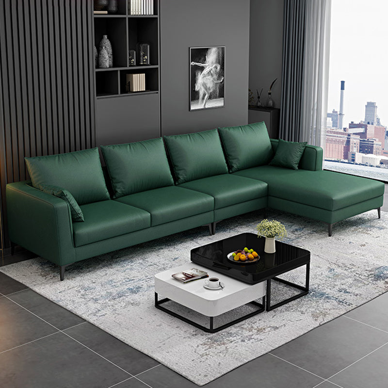 Green 4-seater Square Arm Sectional Pillow Back Stain-resistant Sectional